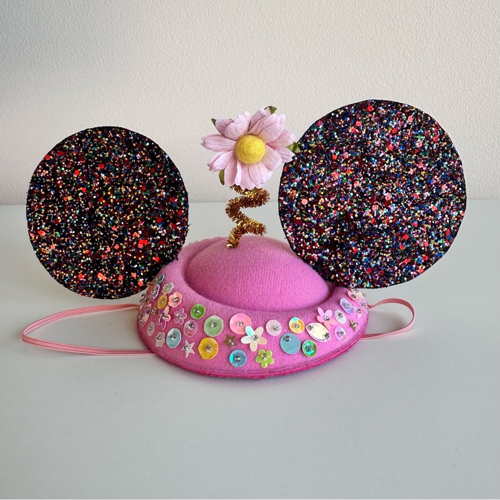 Pink Glitter Minnie Mouse Ears top Hat